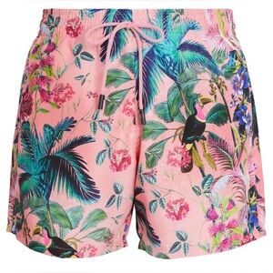Professional Athletes Etro Tropical Toucan Print Swim Trunks Pink Pink- XL